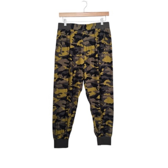 ATM Anthony Thomas Melillo Pants - ATM Jogger Pants Womens Small Green Camo‎ 100% Silk Rib Cuffs Elastic Waist